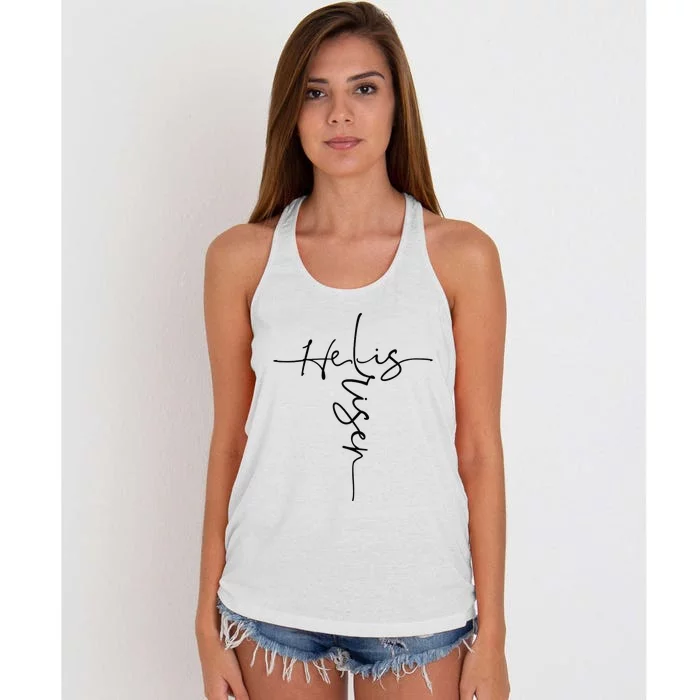 He is Risen Cross Christian Apparel for Easter Women's Knotted Racerback Tank