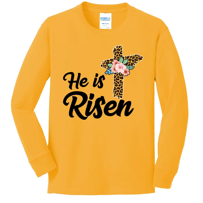 He Is Risen Jesus Christ Easter Cross Kids Long Sleeve Shirt