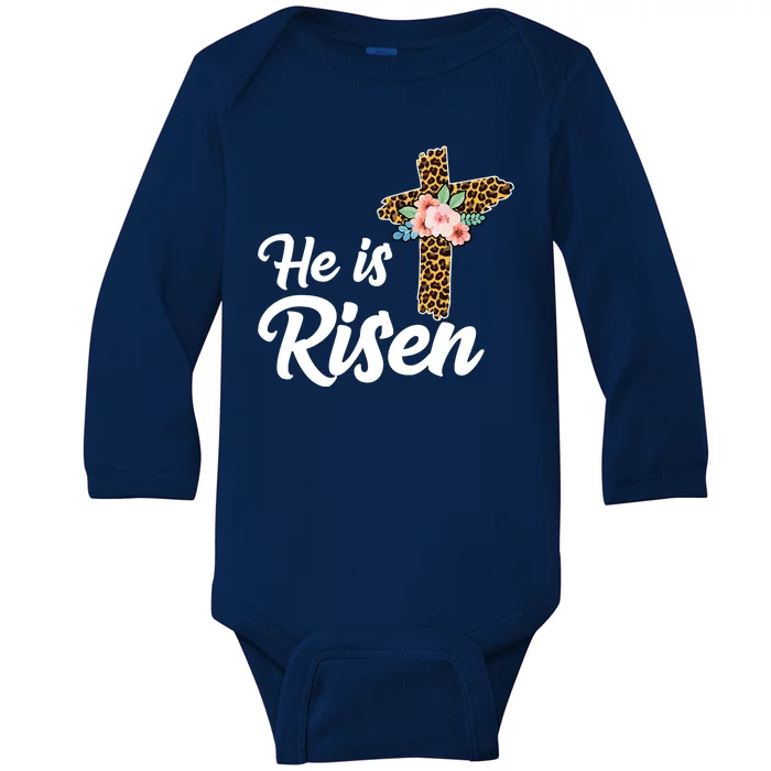 He Is Risen Jesus Christ Easter Cross Baby Long Sleeve Bodysuit