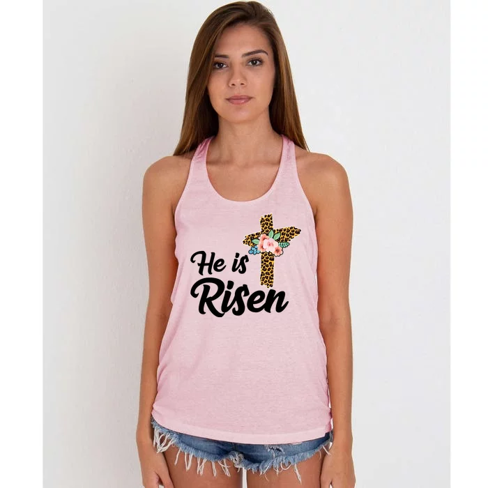 He Is Risen Jesus Christ Easter Cross Women's Knotted Racerback Tank