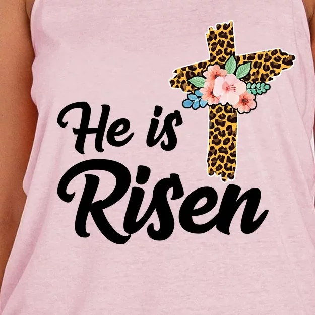 He Is Risen Jesus Christ Easter Cross Women's Knotted Racerback Tank