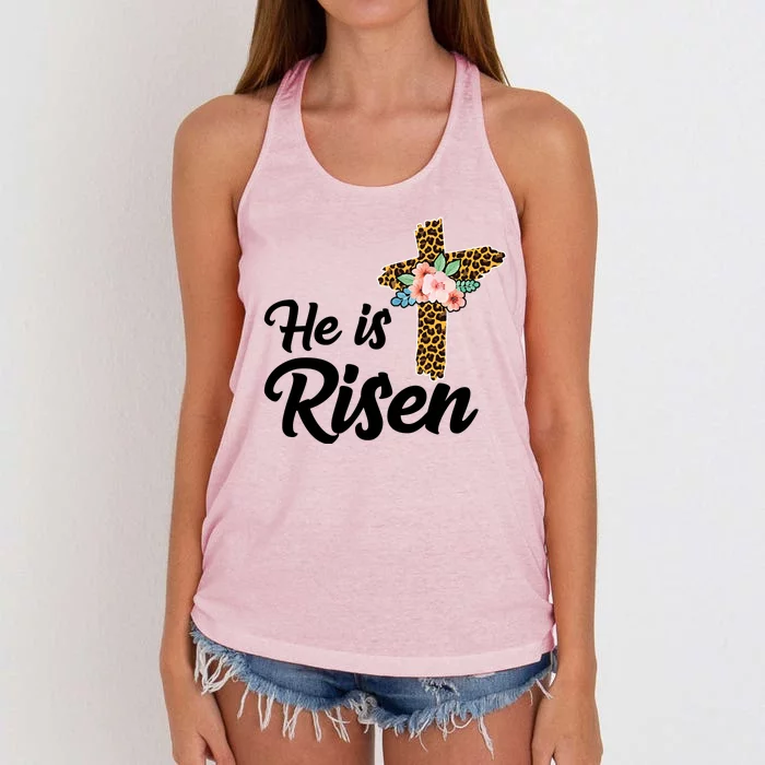 He Is Risen Jesus Christ Easter Cross Women's Knotted Racerback Tank