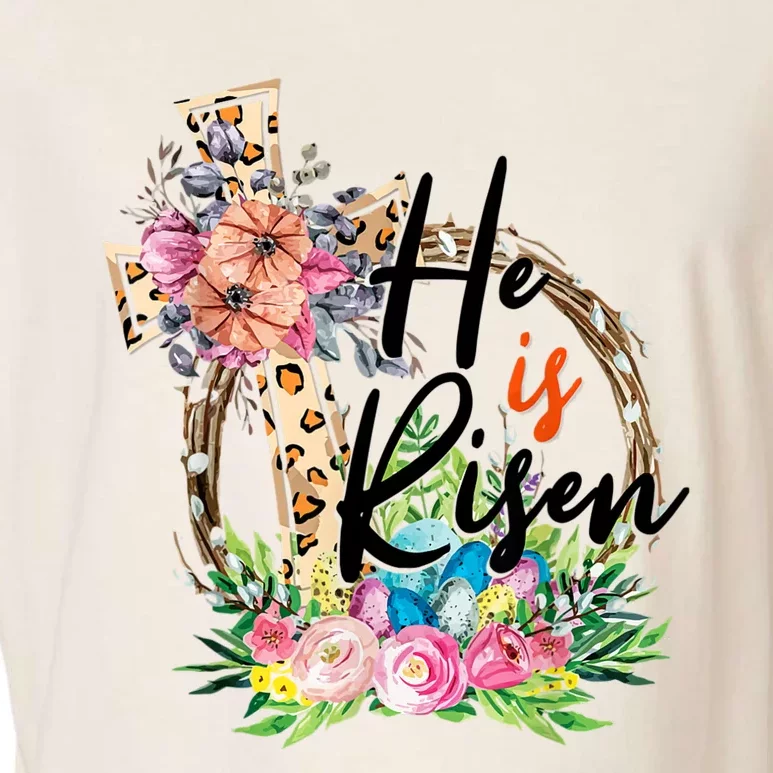 He Is Risen Cross Jesus Easter Christians Leopard Women Garment-Dyed Women's Muscle Tee