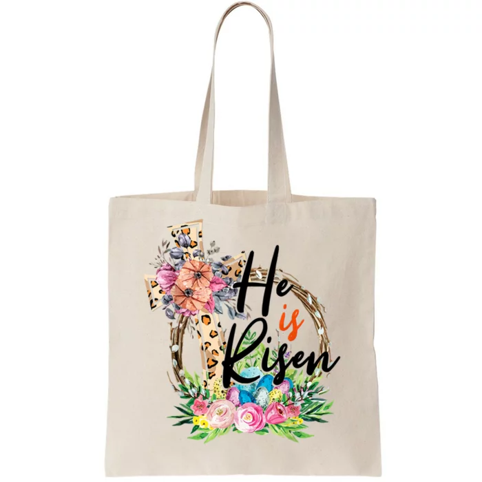 He Is Risen Cross Jesus Easter Christians Leopard Women Tote Bag