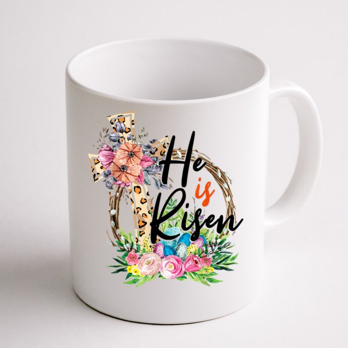 He Is Risen Cross Jesus Easter Christians Leopard Women Front & Back Coffee Mug