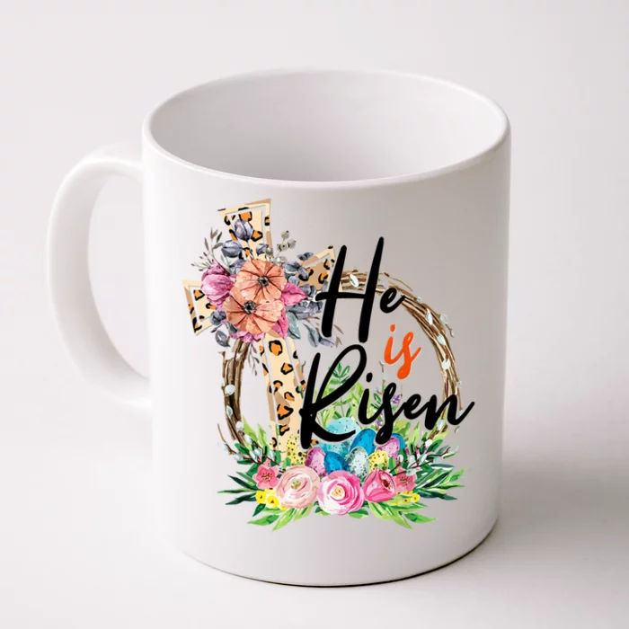 He Is Risen Cross Jesus Easter Christians Leopard Women Front & Back Coffee Mug