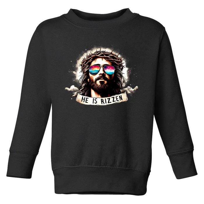 He Is Rizzen Jesus Is Rizzen Christian Jesus Religious Toddler Sweatshirt