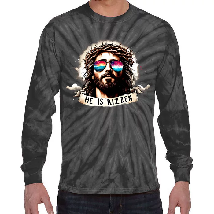 He Is Rizzen Jesus Is Rizzen Christian Jesus Religious Tie-Dye Long Sleeve Shirt