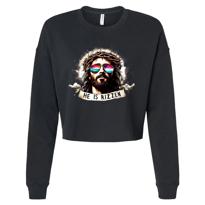 He Is Rizzen Jesus Is Rizzen Christian Jesus Religious Cropped Pullover Crew