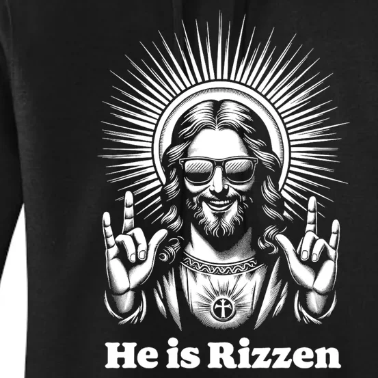 He Is Risen Jesus Rock On Rizzen Funny Easter Women's Pullover Hoodie