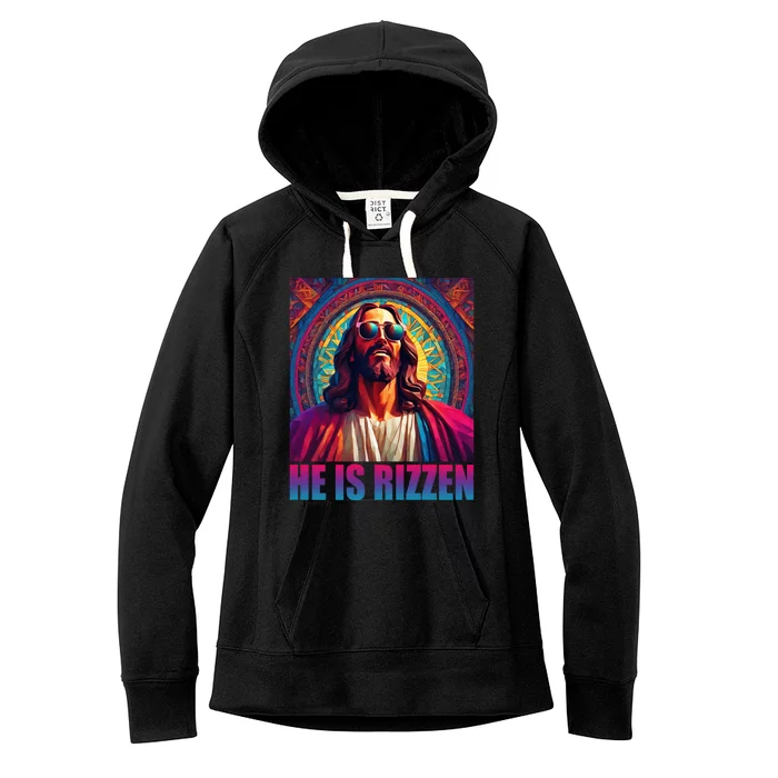 He Is Rizzen Jesus Portrait Risen Women's Fleece Hoodie