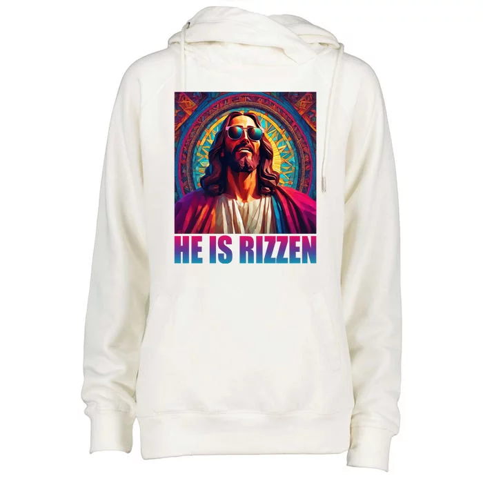 He Is Rizzen Jesus Portrait Risen Womens Funnel Neck Pullover Hood