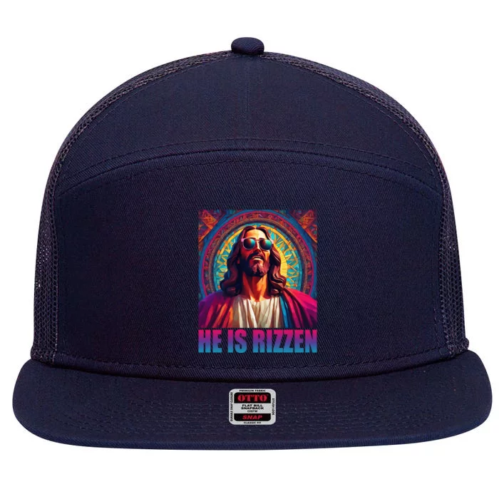 He Is Rizzen Jesus Portrait Risen 7 Panel Mesh Trucker Snapback Hat