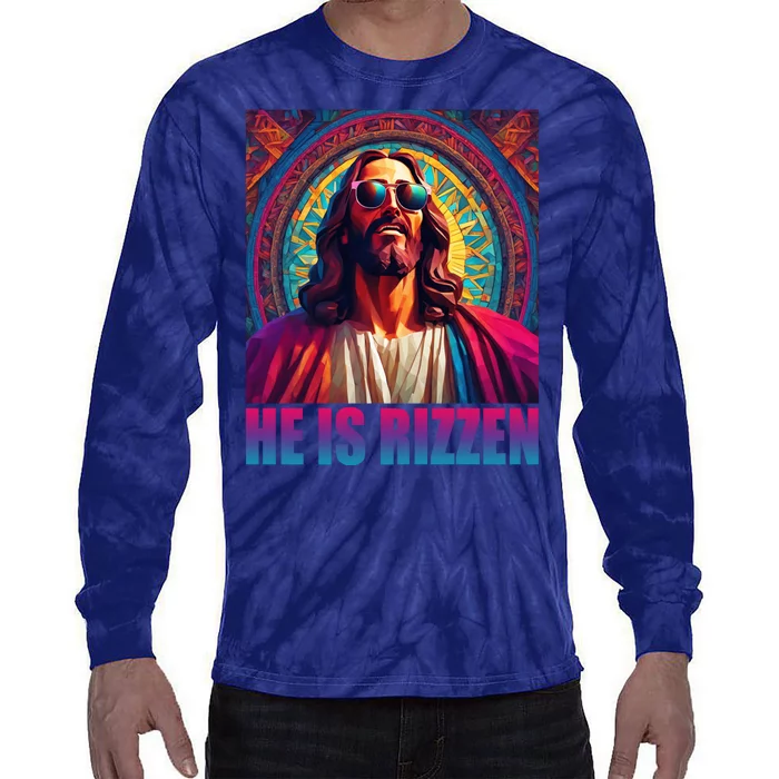 He Is Rizzen Jesus Portrait Risen Tie-Dye Long Sleeve Shirt