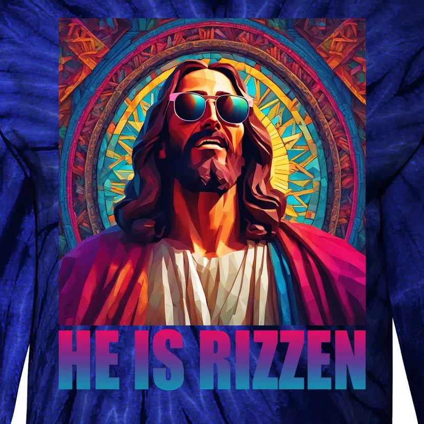 He Is Rizzen Jesus Portrait Risen Tie-Dye Long Sleeve Shirt