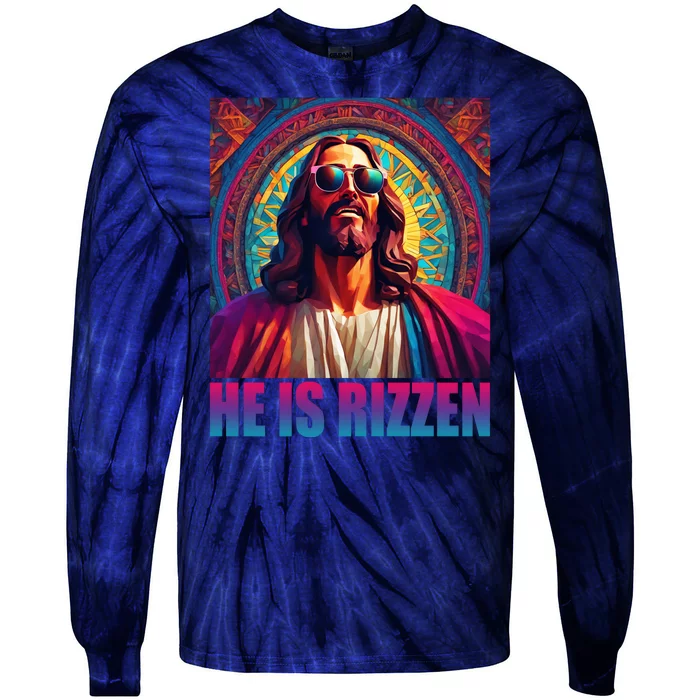 He Is Rizzen Jesus Portrait Risen Tie-Dye Long Sleeve Shirt