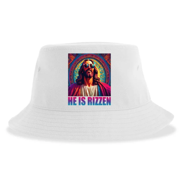 He Is Rizzen Jesus Portrait Risen Sustainable Bucket Hat