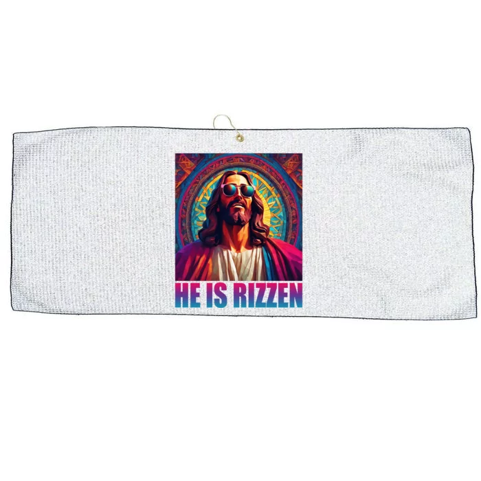 He Is Rizzen Jesus Portrait Risen Large Microfiber Waffle Golf Towel