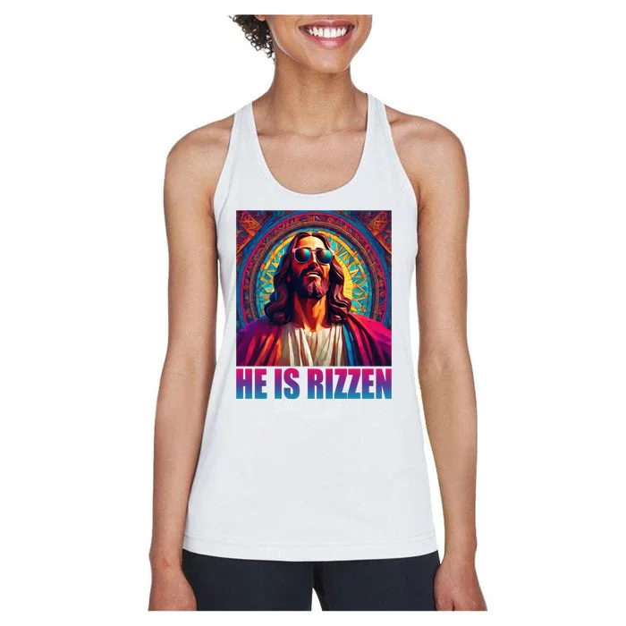 He Is Rizzen Jesus Portrait Risen Women's Racerback Tank