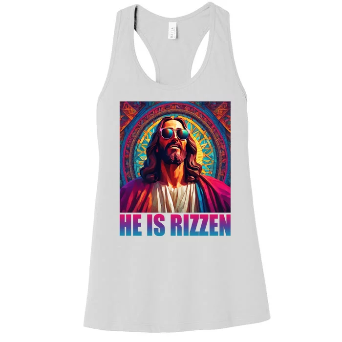 He Is Rizzen Jesus Portrait Risen Women's Racerback Tank