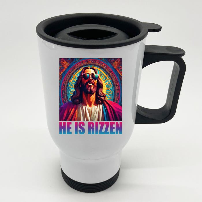 He Is Rizzen Jesus Portrait Risen Front & Back Stainless Steel Travel Mug