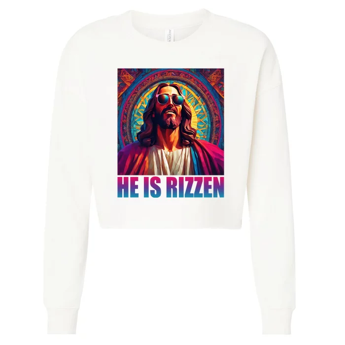 He Is Rizzen Jesus Portrait Risen Cropped Pullover Crew