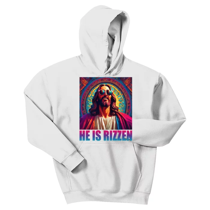 He Is Rizzen Jesus Portrait Risen Kids Hoodie