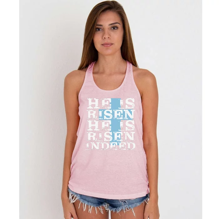 He Is Risen Indeed Cute Easter Resurrection Sunday Funny Women's Knotted Racerback Tank