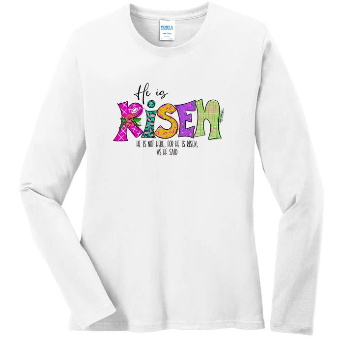 He Is Risen He Is Not Here Happy Easter Day Christian Jesus Ladies Long Sleeve Shirt