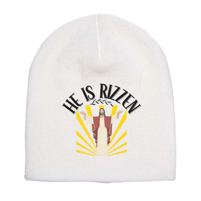 He Is Rizzen Jesus Meme Quote Short Acrylic Beanie