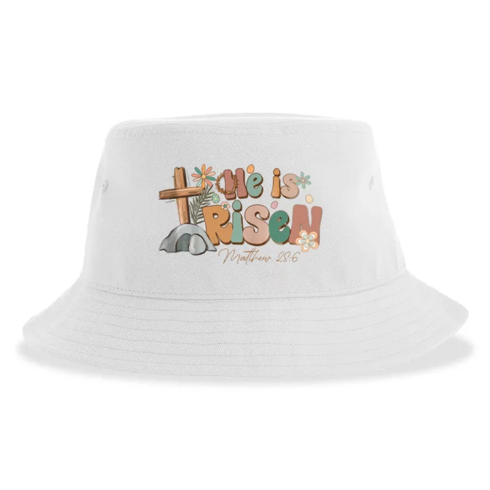 He Is Risen Matthew 28 6 Easter Day God Jesus Faith Easter Sustainable Bucket Hat