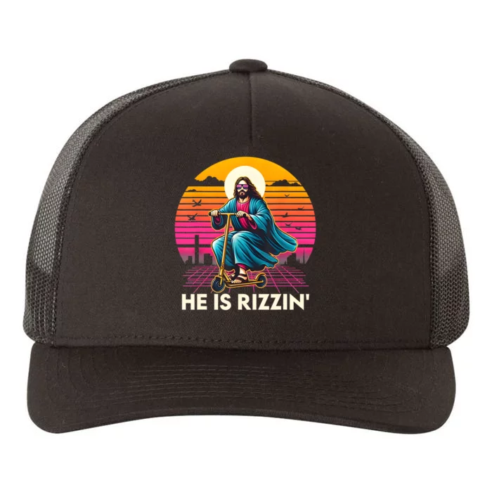 He Is Rizzen Jesus Is Rizzen Cool Jesus Jesus Has Rizzen Yupoong Adult 5-Panel Trucker Hat