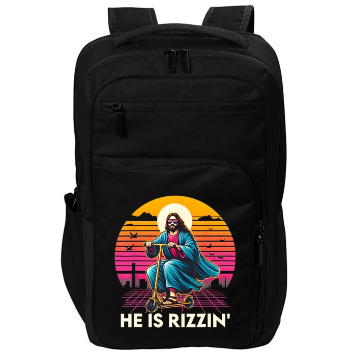 He Is Rizzen Jesus Is Rizzen Cool Jesus Jesus Has Rizzen Impact Tech Backpack