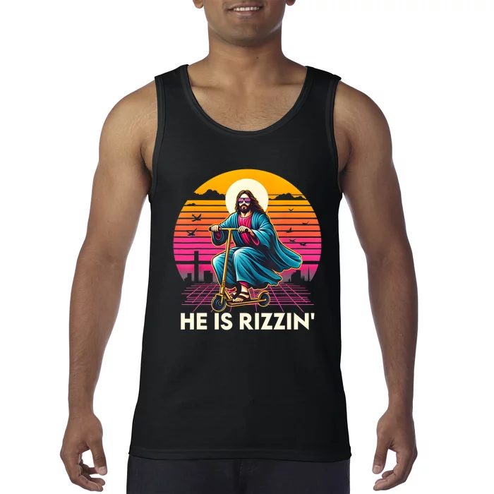 He Is Rizzen Jesus Is Rizzen Cool Jesus Jesus Has Rizzen Tank Top