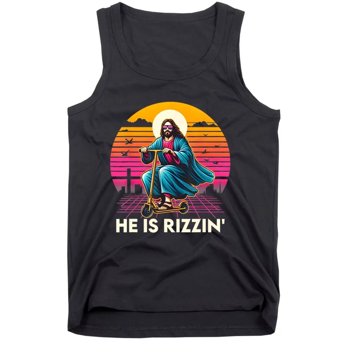 He Is Rizzen Jesus Is Rizzen Cool Jesus Jesus Has Rizzen Tank Top