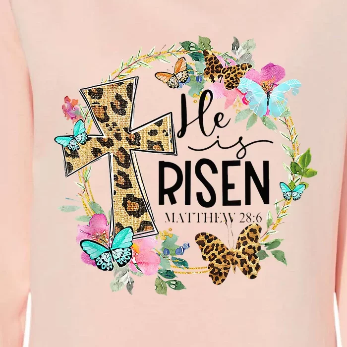 He Is Risen Jesus Christian Leopard Easter Day Floral Wreath Womens California Wash Sweatshirt