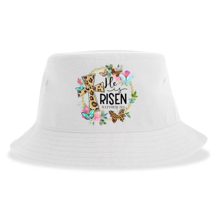 He Is Risen Jesus Christian Leopard Easter Day Floral Wreath Sustainable Bucket Hat