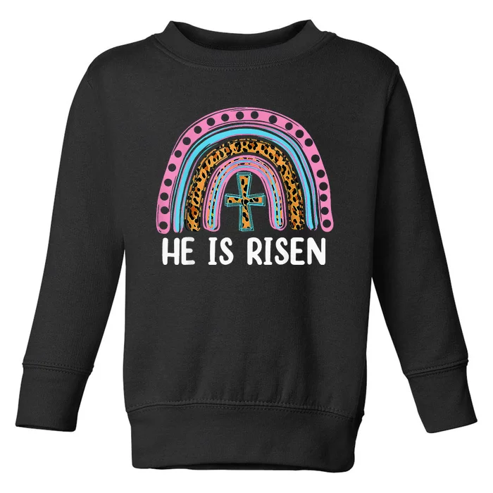 He Is Risen Leopard Rainbow Jesus Christian Happy Easter Day Toddler Sweatshirt