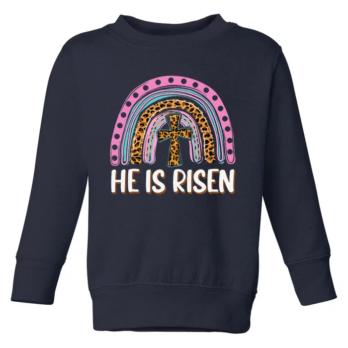 He Is Risen Leopard Rainbow Christian Jesus Happy Easter Day Toddler Sweatshirt