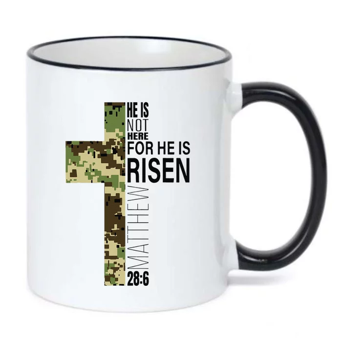 He Is Risen Christian Easter Verse Green Camo Cross Black Color Changing Mug