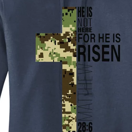 He Is Risen Christian Easter Verse Green Camo Cross Women's Pullover Hoodie