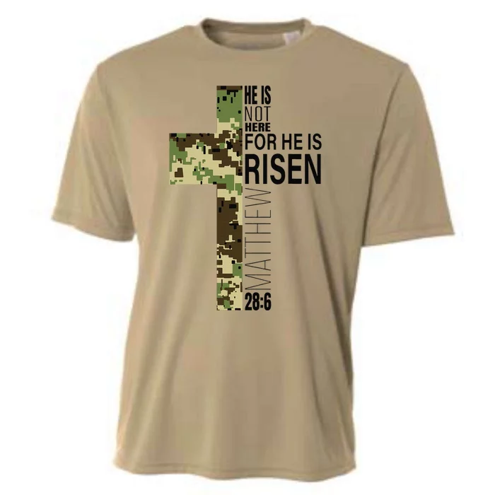 He Is Risen Christian Easter Verse Green Camo Cross Cooling Performance Crew T-Shirt