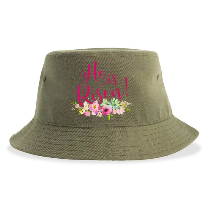 He Is Risen Womens Christian Easter Floral Sustainable Bucket Hat