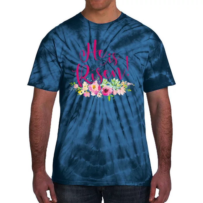 He Is Risen Womens Christian Easter Floral Tie-Dye T-Shirt