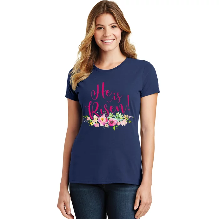 He Is Risen Womens Christian Easter Floral Women's T-Shirt