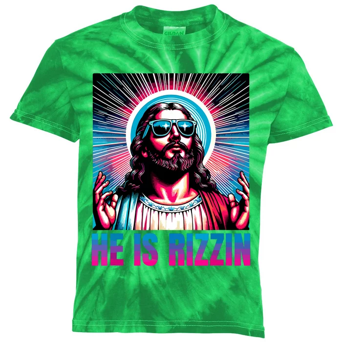 He Is Rizzin Jesus Is Rizzen Kids Tie-Dye T-Shirt