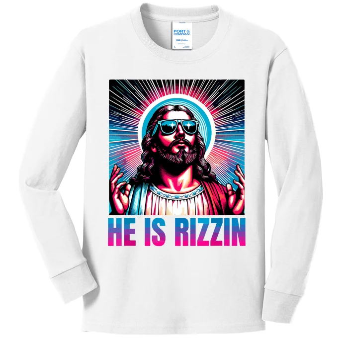 He Is Rizzin Jesus Is Rizzen Kids Long Sleeve Shirt