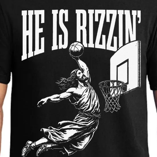 He Is Rizzin Funny Jesus Basketball Meme Pajama Set