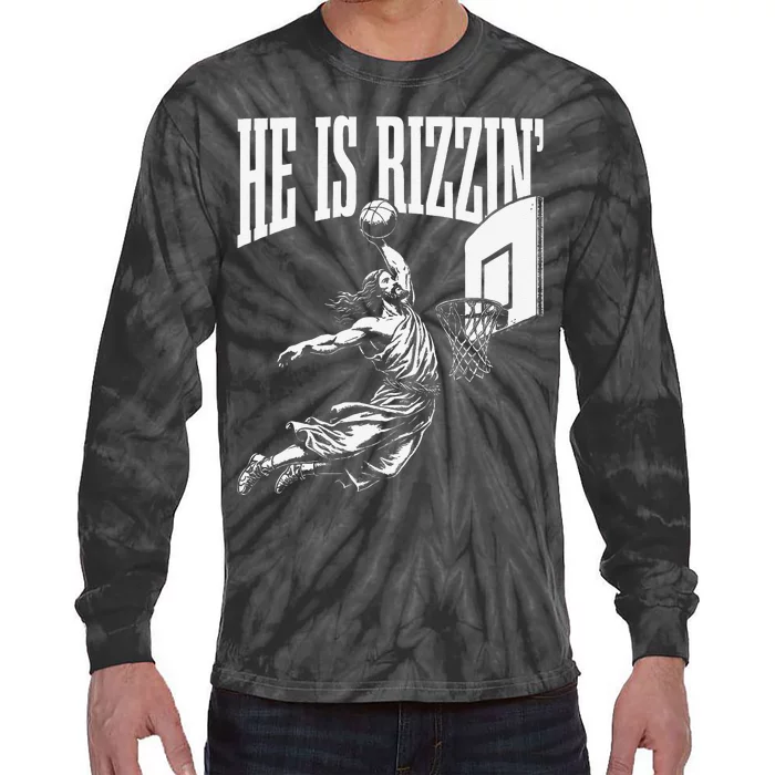 He Is Rizzin Funny Jesus Basketball Meme Tie-Dye Long Sleeve Shirt