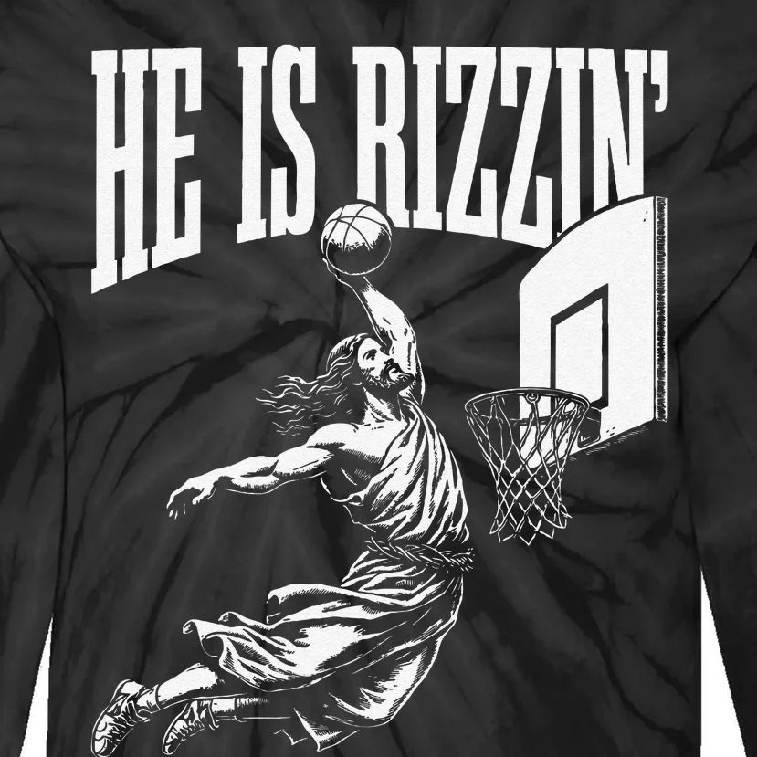 He Is Rizzin Funny Jesus Basketball Meme Tie-Dye Long Sleeve Shirt